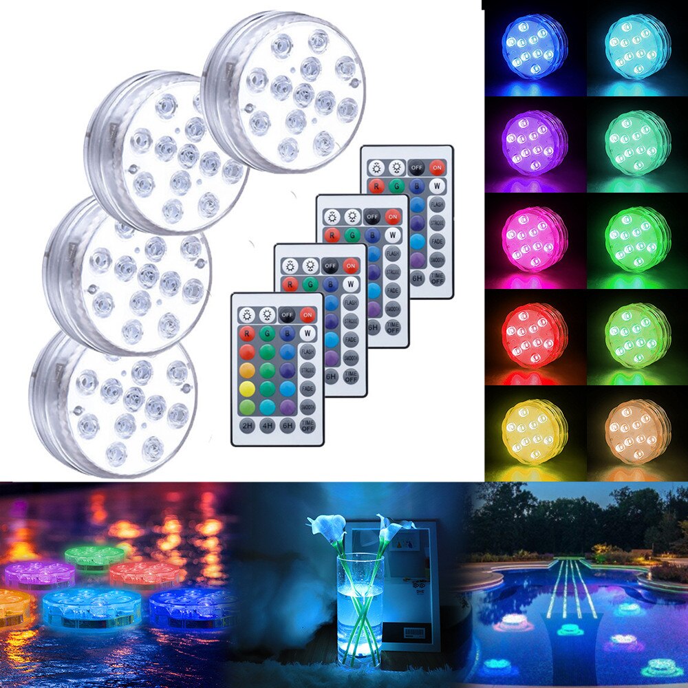 2022 Upgrade 13 LED RGB Submersible LightMagnet and Suction Cup Swimming Pool Light Underwater Tea Night Light for Pond